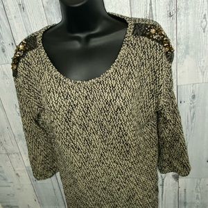 Charlotte Russe Bejeweled Black/Cream Knit Sweater